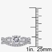 Lab Created White Sapphire & 1/6 CT. T.W Diamond 10K Gold Bridal Set