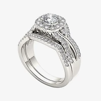 1 1/4 CT.T.W. Natural Diamond 14K White Gold Halo Bridal Ring Set