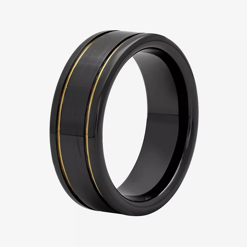  Mens Two-Tone Stainless Steel 8mm Striped Wedding Band