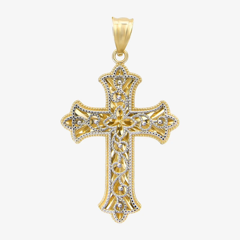 Womens 14K Two Tone Gold Cross Pendant