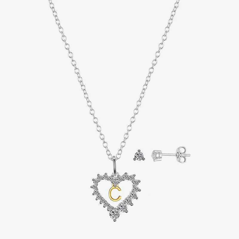 Sparkle Allure Pendant Necklace & Stud Earring Womens Cubic Zirconia Pure Silver Over Brass Heart 2-pc. Jewelry Set