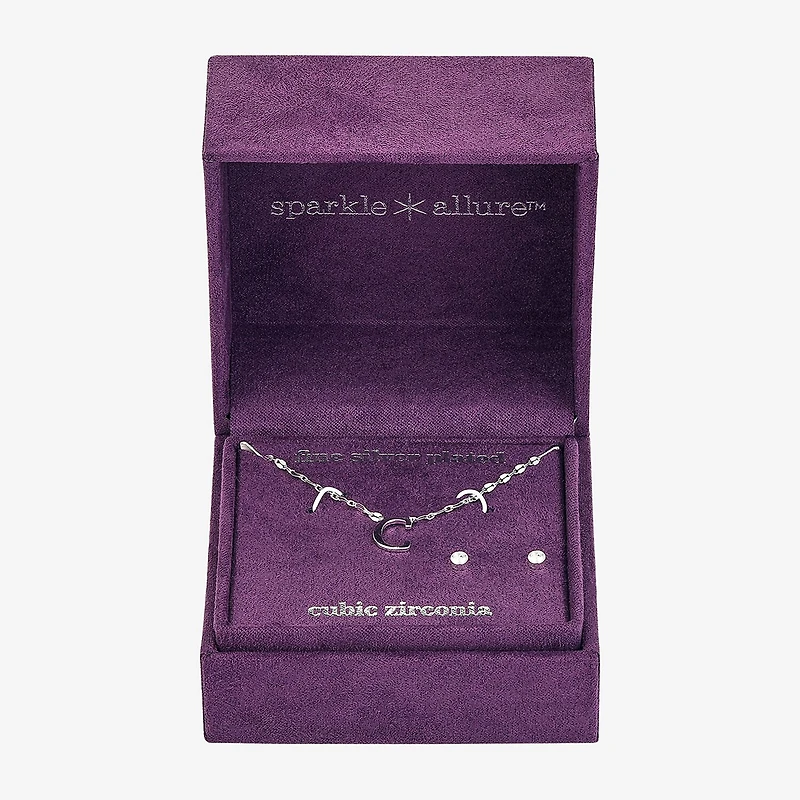 Sparkle Allure Pendant Necklace & Stud Earring Womens Pure Silver Over Brass 2-pc. Jewelry Set