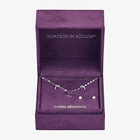 Sparkle Allure Pendant Necklace & Stud Earring Womens Pure Silver Over Brass 2-pc. Jewelry Set