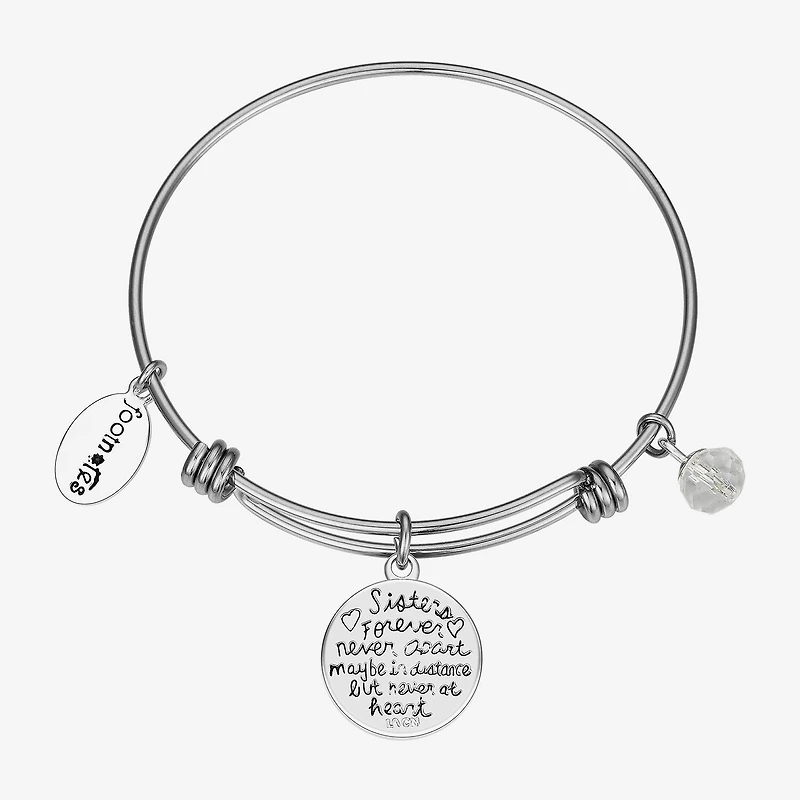Footnotes Sister Womens Crystal Stainless Steel Flower Round Bangle Bracelet