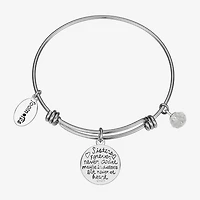 Footnotes Sister Womens Crystal Stainless Steel Flower Round Bangle Bracelet