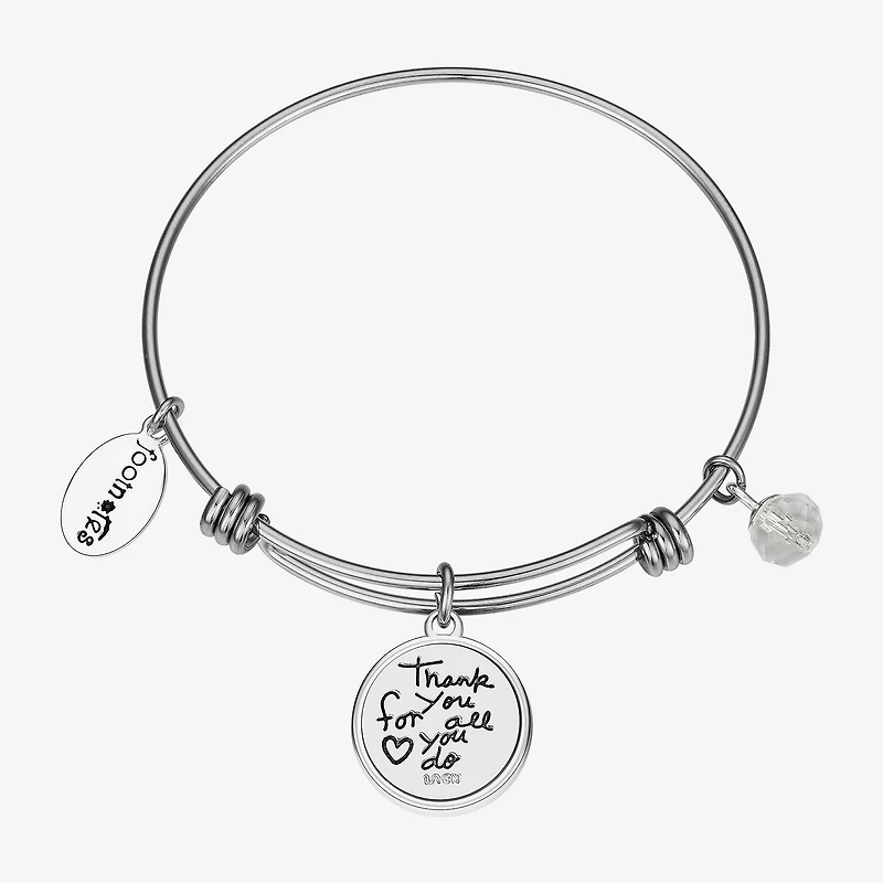 Footnotes Mom Womens Crystal Stainless Steel Round Bangle Bracelet