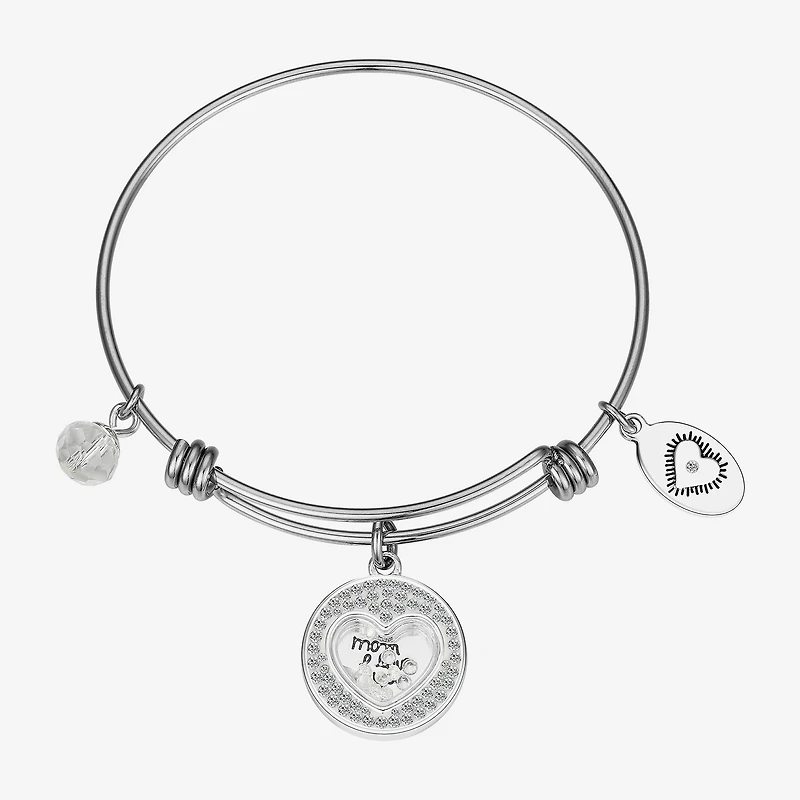 Footnotes Mom Womens Crystal Stainless Steel Round Bangle Bracelet