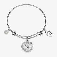 Footnotes Mom Womens Crystal Stainless Steel Round Bangle Bracelet
