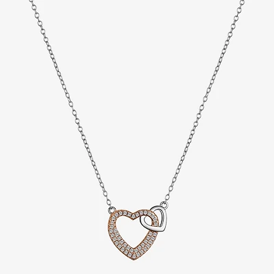 Footnotes Womens Cubic Zirconia Sterling Silver Heart 16 Inch Pendant Necklace