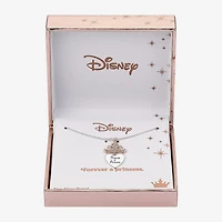 Disney Classics Womens Crystal Pure Silver Over Brass Crown Heart 16 Inch Pendant Necklace