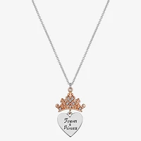 Disney Classics Womens Crystal Pure Silver Over Brass Crown Heart 16 Inch Pendant Necklace