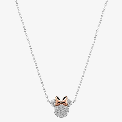 Disney Classics Pave Womens Cubic Zirconia Pure Silver Over Brass 16 Inch Pendant Necklace