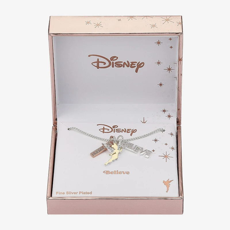 Disney Classics Charm Womens Cubic Zirconia Pure Silver Over Brass 16 Inch Pendant Necklace