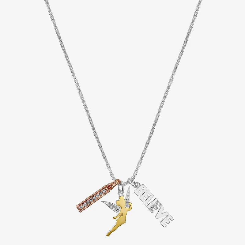 Disney Classics Charm Womens Cubic Zirconia Pure Silver Over Brass 16 Inch Pendant Necklace