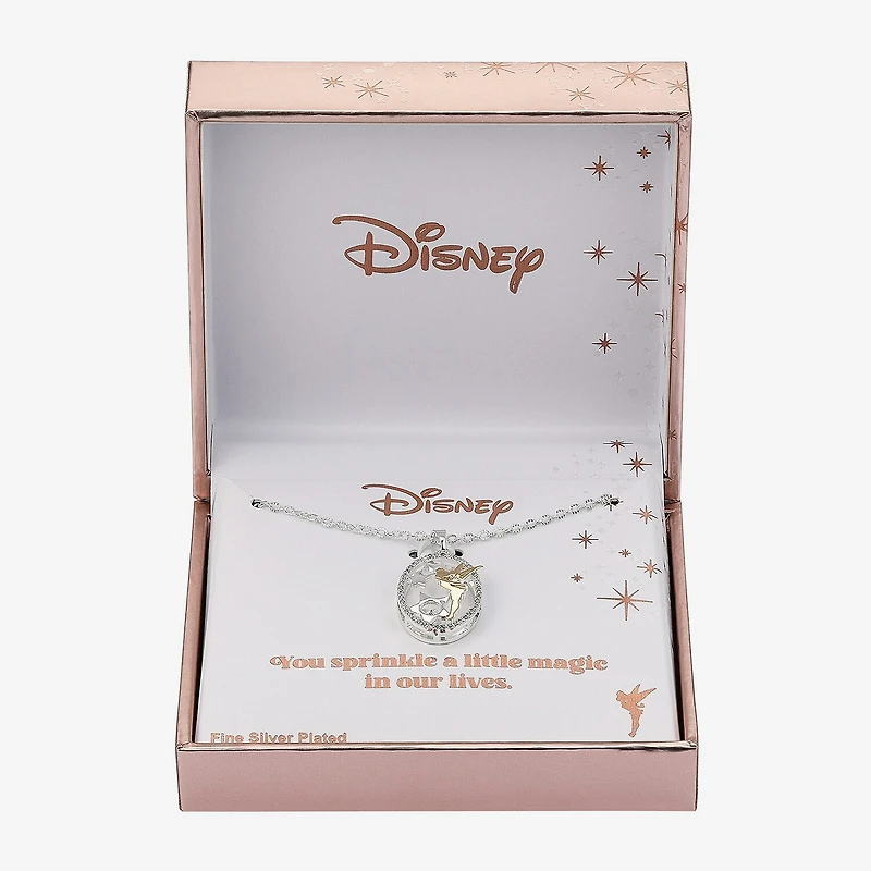 Disney Classics Dancing Womens Cubic Zirconia Pure Silver Over Brass Oval 16 Inch Pendant Necklace
