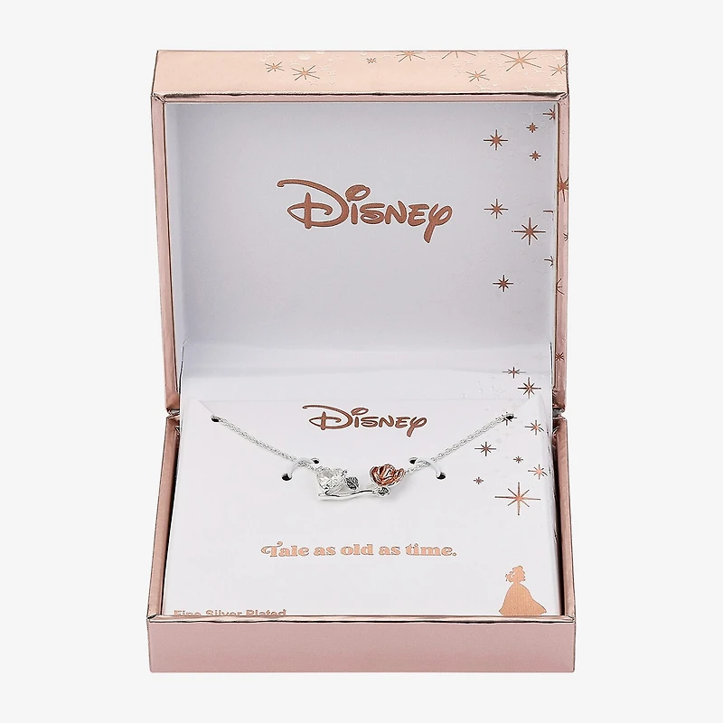 Disney Classics Womens Cubic Zirconia Pure Silver Over Brass Flower 16 Inch Pendant Necklace