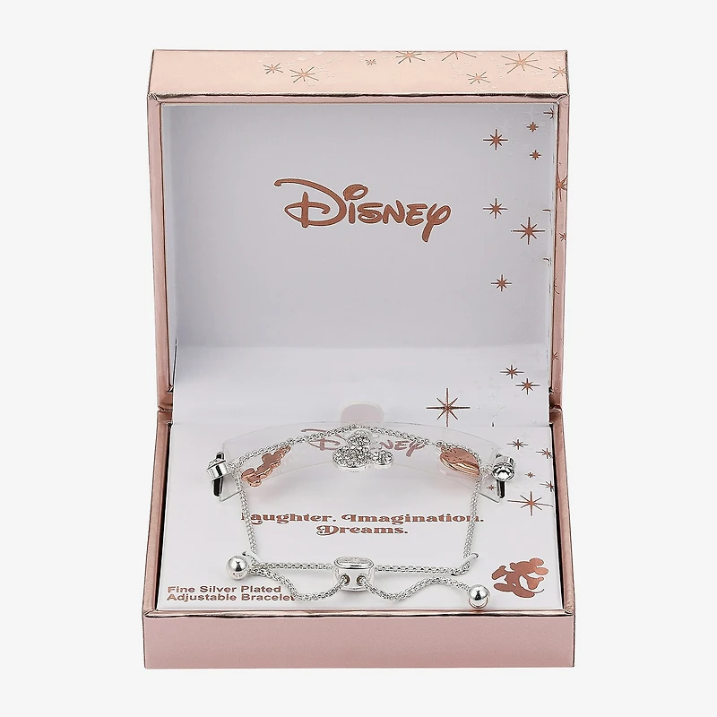 Disney Classics Charm Womens Crystal Heart Mickey Mouse Bolo Bracelet