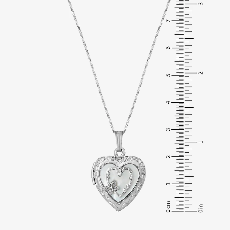 Womens White Sterling Silver 18 Inch Locket Necklace