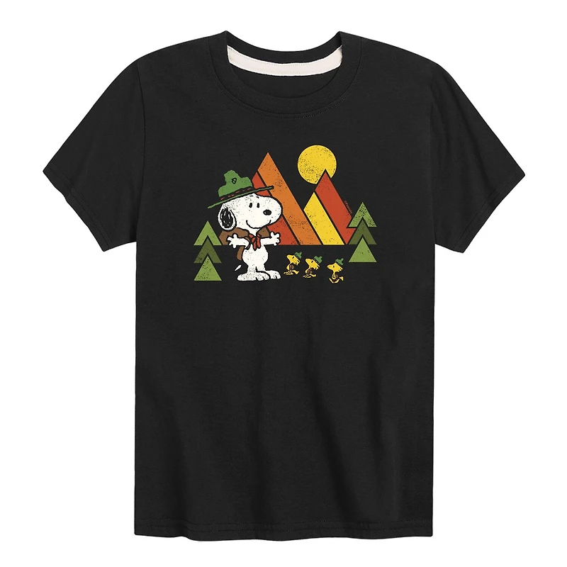Snoopy And Woodstock Camping Little & Big Kid Boys Crew Neck Short Sleeve Regular Fit Peanuts Graphic T-Shirt