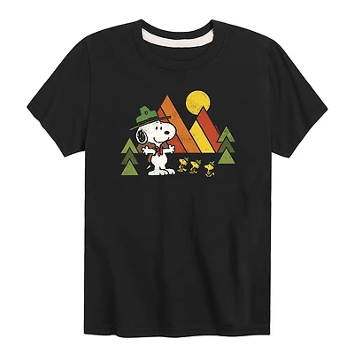 Snoopy And Woodstock Camping Little & Big Kid Boys Crew Neck Short Sleeve Regular Fit Peanuts Graphic T-Shirt
