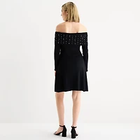by&by Off Shoulder Womens Juniors Long Sleeve Embellished Sweater Dress