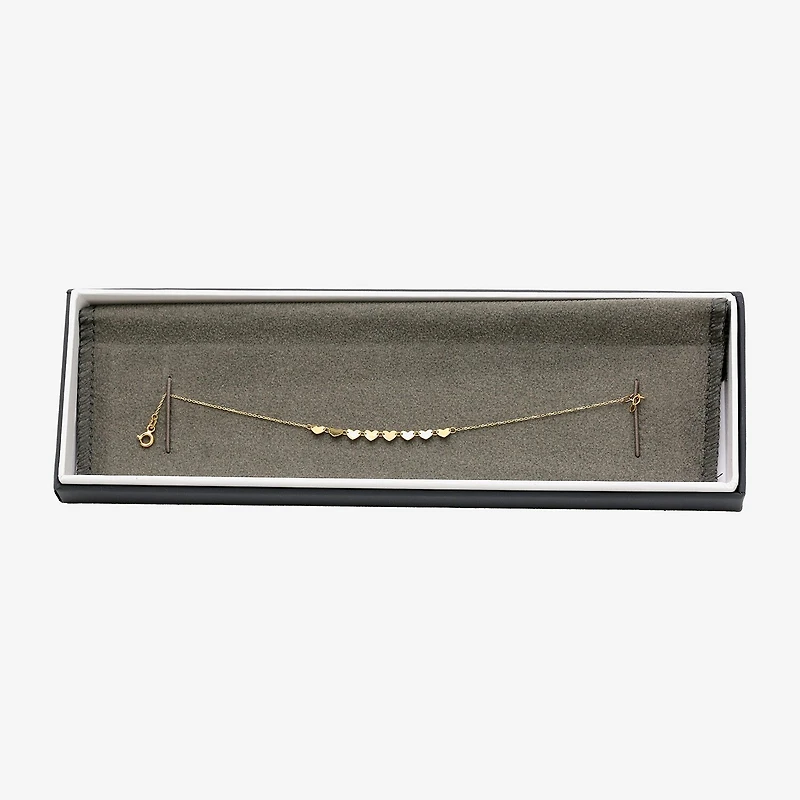 Womens 10K Gold 7.25 Inch Solid Link Heart Chain Bracelet
