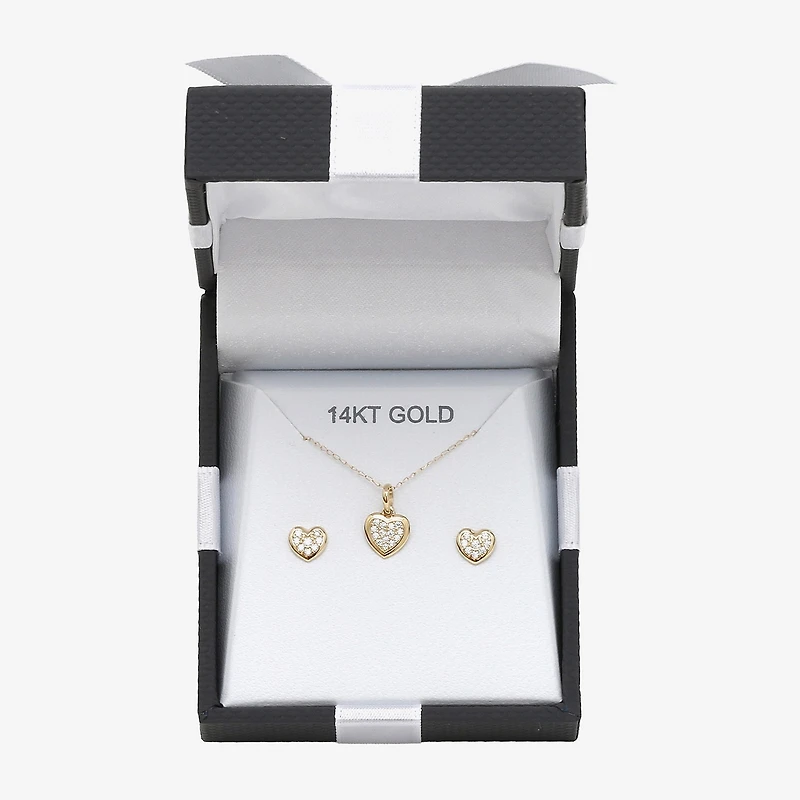 Girls Cubic Zirconia 14K Gold Heart 2-pc. Jewelry Set