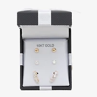 Womens Lab Created Cubic Zirconia 10K Gold Ball 3 Pair Earring Set