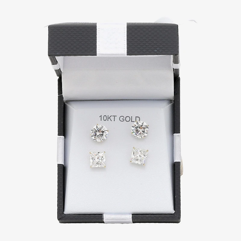 Womens Cubic Zirconia 10K Gold 2 Pair Earring Set