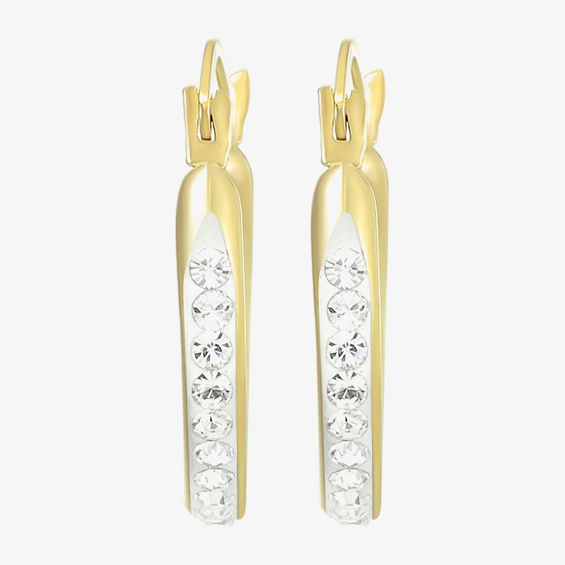 Womens White Crystal 14K Gold 15mm Round Hoop Earrings