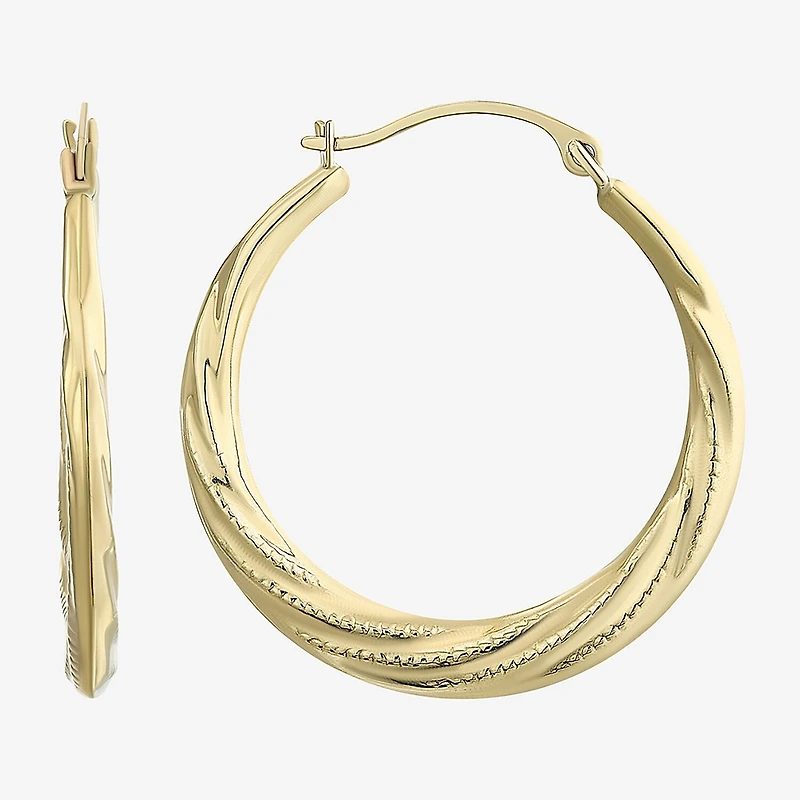 14K Yellow Gold Patterned Hoop Earrings