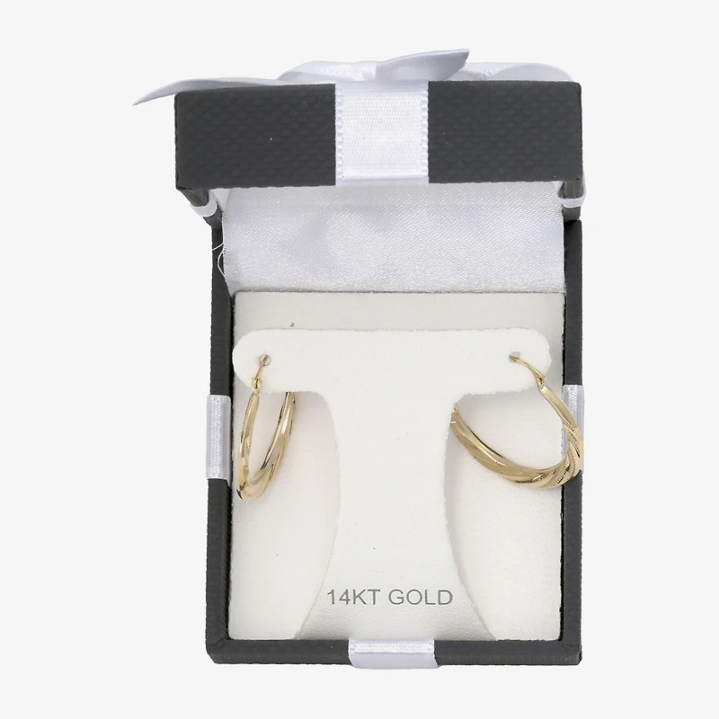 14K Yellow Gold Patterned Hoop Earrings