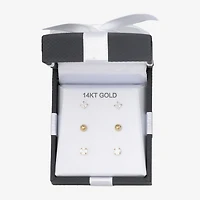 Womens Cubic Zirconia 14K Gold Ball Round 3 Pair Earring Set