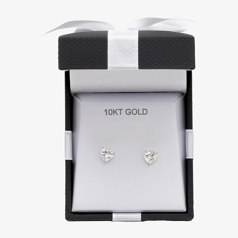 Heart Cubic Zirconia 10K Gold Stud Earrings