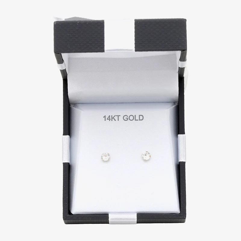 Cubic Zirconia 14K Gold 4mm Round Stud Earrings