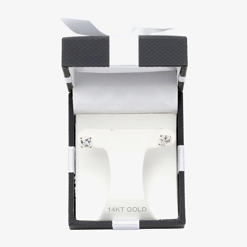 Cubic Zirconia 14K Gold 5mm Square Stud Earrings