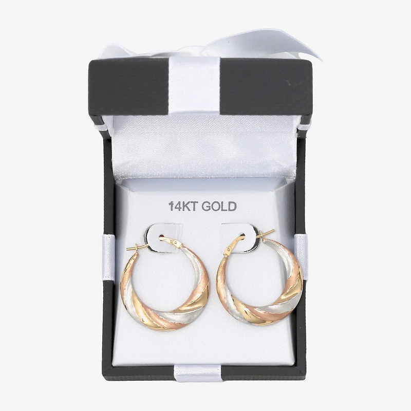 Womens 14K Tri-Color Gold 25mm Round Hoop Earrings