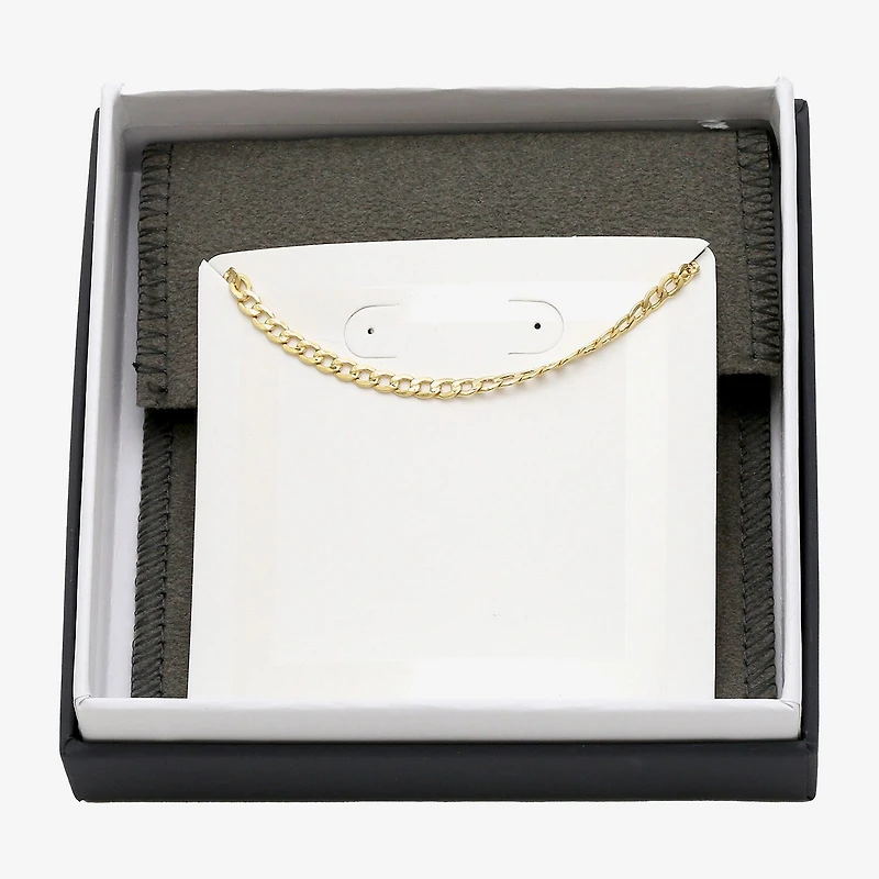 Womens 10K Gold 9 Inch Hollow Curb Ankle Bracelet