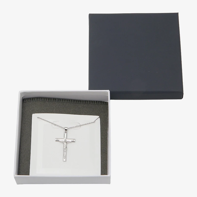 Crucifix Mens Sterling Silver Cross 24 Inch Pendant Necklace