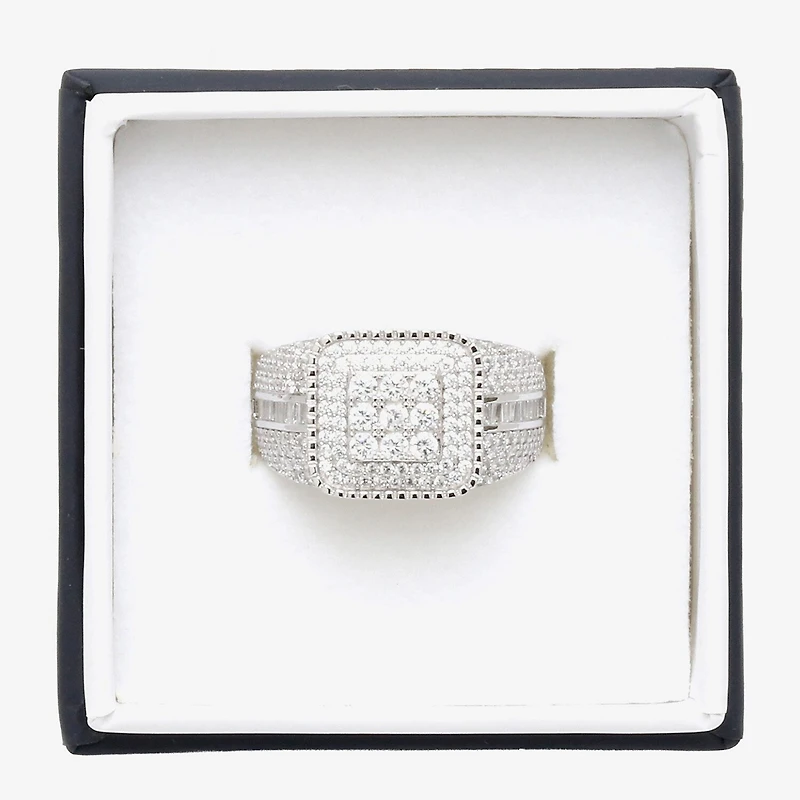 Mens Cubic Zirconia Sterling Silver Square Fashion Ring
