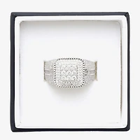Mens Cubic Zirconia Sterling Silver Square Fashion Ring