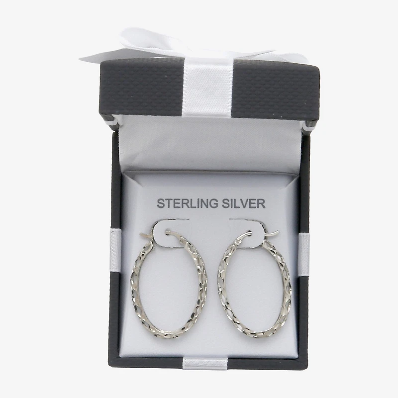 Womens Sterling Silver 31mm Round Hoop Earrings