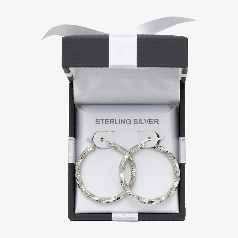 Womens Sterling Silver 30mm Round Hoop Earrings