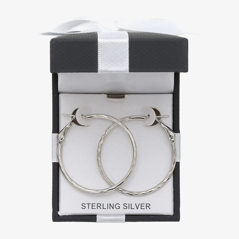 Womens Sterling Silver 36mm Round Hoop Earrings