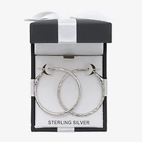 Womens Sterling Silver 36mm Round Hoop Earrings