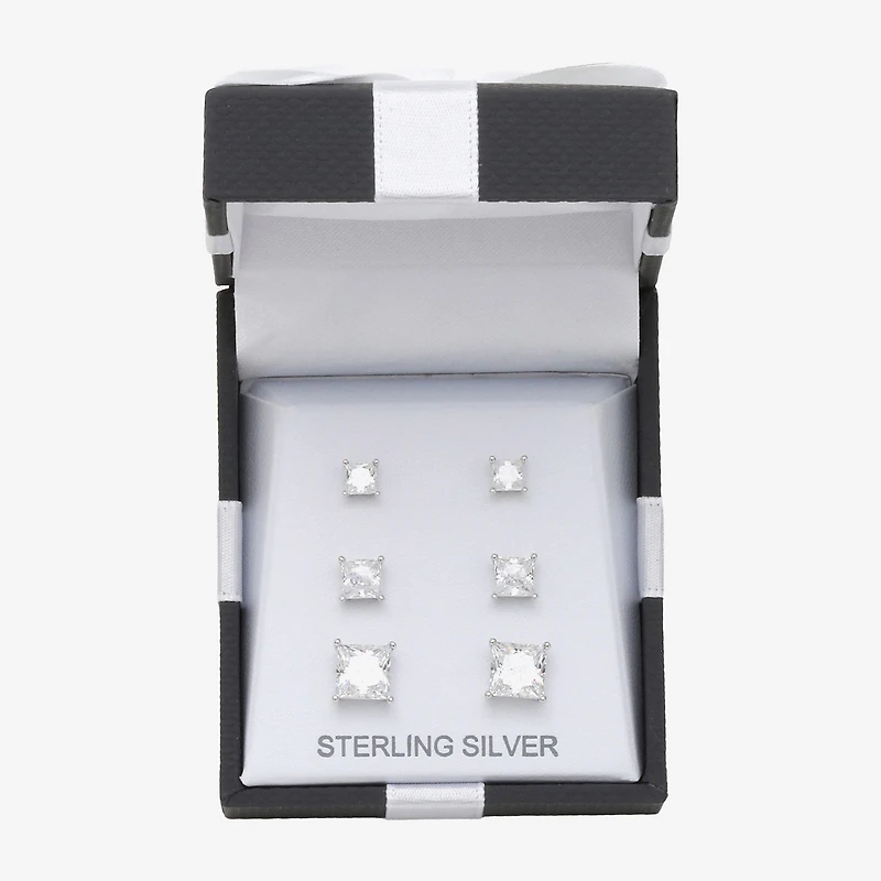 Womens Cubic Zirconia Sterling Silver Round Pair Earring Set