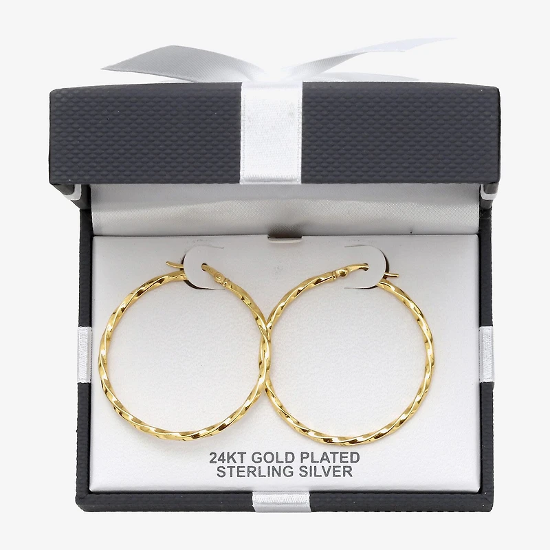 Womens 24K Gold Over Silver 40.8mm Round Hoop Earrings