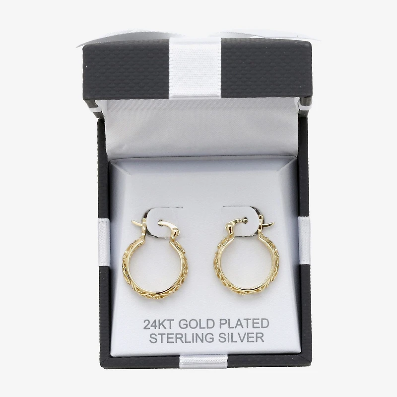 Womens 24K Gold Over Silver 18mm Round Hoop Earrings