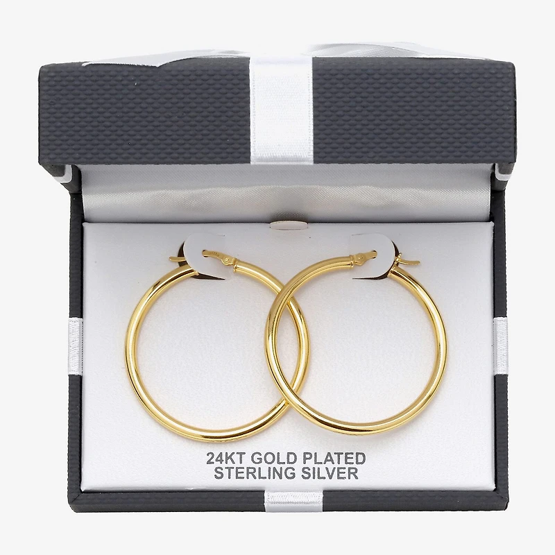 Womens 24K Gold Over Silver 40mm Round Hoop Earrings