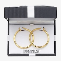 Womens 24K Gold Over Silver 40mm Round Hoop Earrings